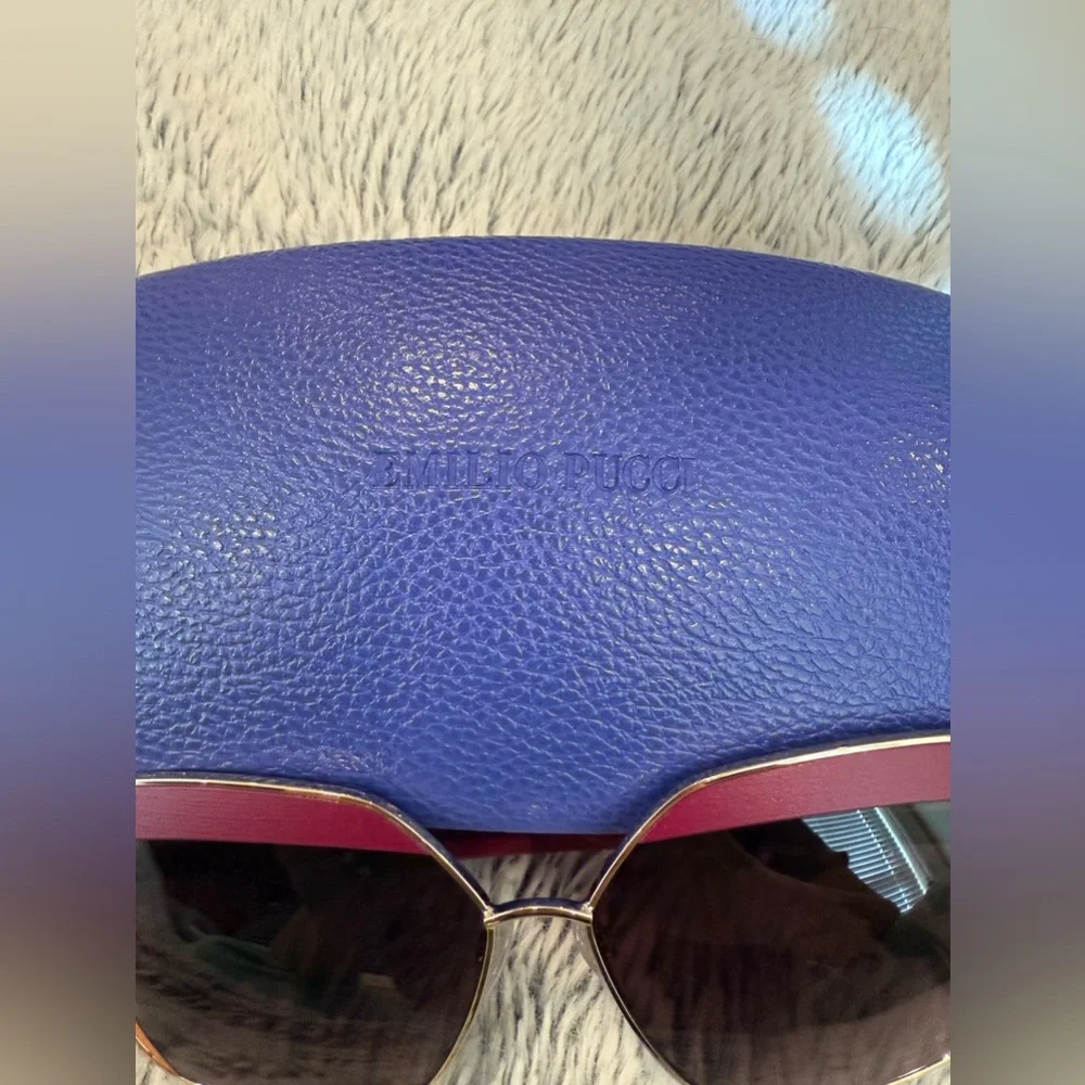 🕶️ EMILIO PUCCI WOMEN RED SUNGLASSES METAL SQUARE GRADIENT EYEGLASSES🕶️ - Picture 2 of 11